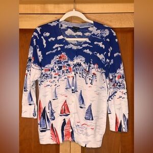 Talbots Nautical Cotton Cardigan Size Medium